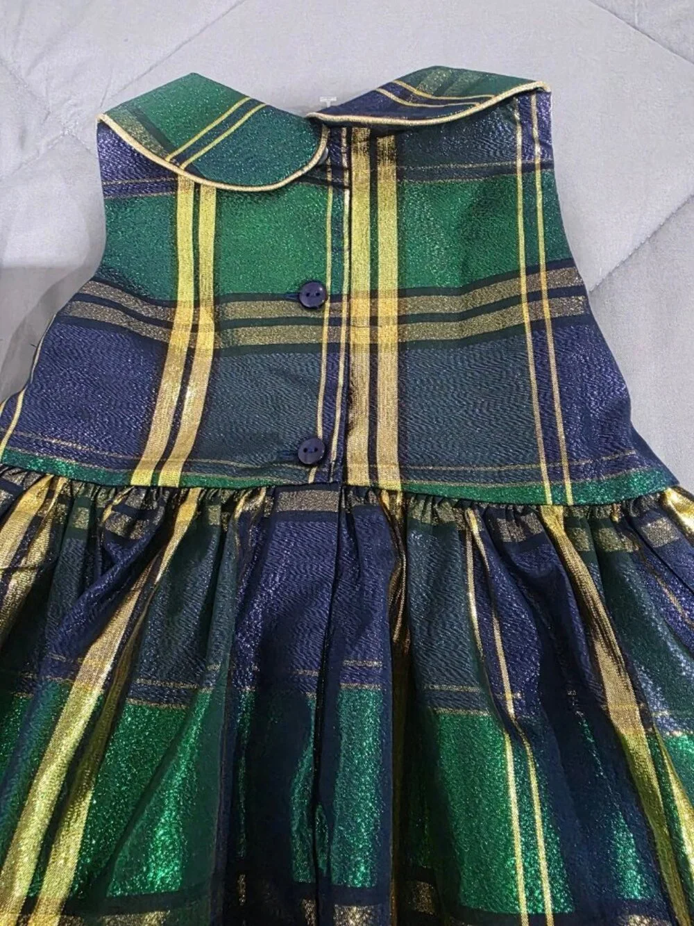 Bonnie Jean Girls 3T Metallic Green and Gold Plaid Party Holiday Christmas Dress